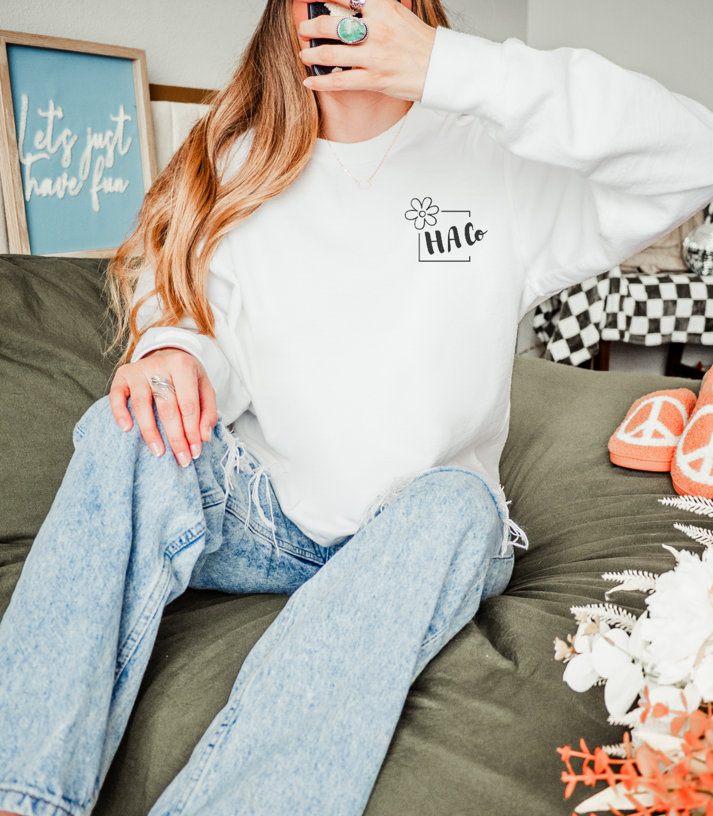 Vintage White Half-Adulting Co. Minimal Chest Logo Sweatshirt